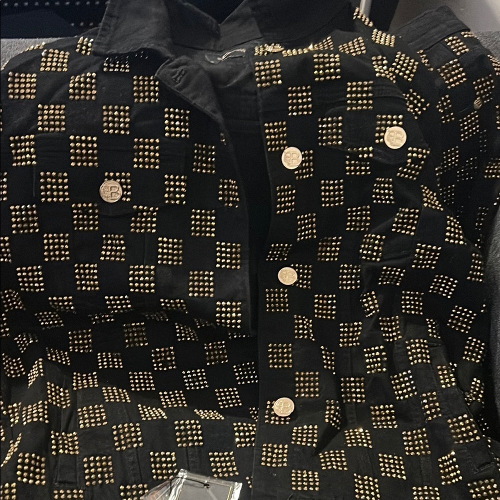 Chic Black Jacket with Gold Studs